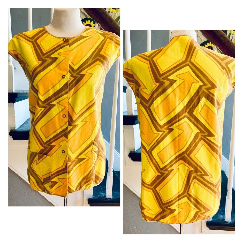 1960s 1970s Smock Vest Apron Top Tunic Micro Mini Dress Psychedelic Pop Art Mod